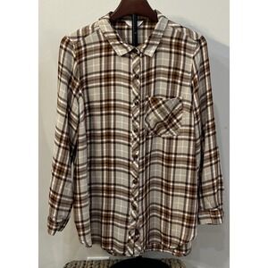 TERRA & SKY Women's Flannel Shirt Long Sleeve Plaid 0X (14W) Pocket Button Front